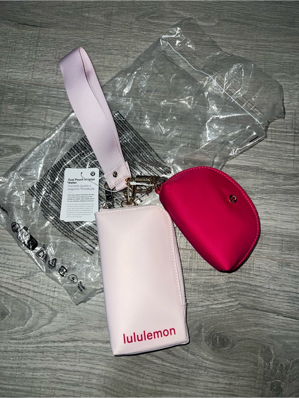 NWT lululemon Light Pink and Hot Pink Dual Pouch Wristlet Wallet